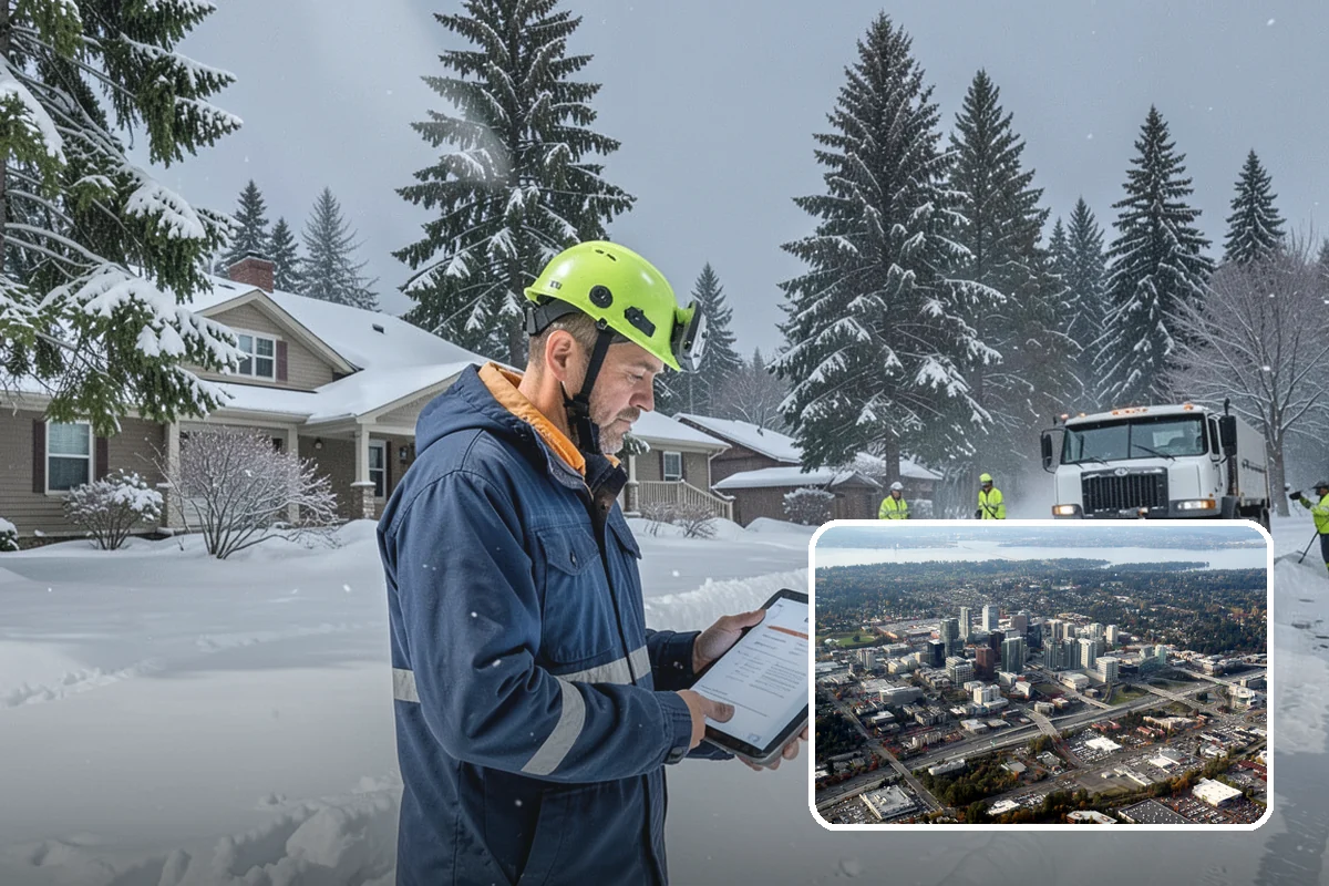 Office Parking Lot Snow Removal in Bellevue, King County, WA - Early-morning clearing timed to beat the commute