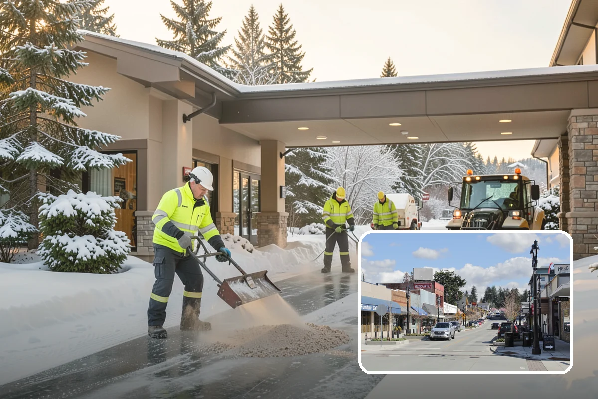 Office Parking Lot Snow Removal in Bothell, King County, WA - Early-morning clearing timed to beat the commute