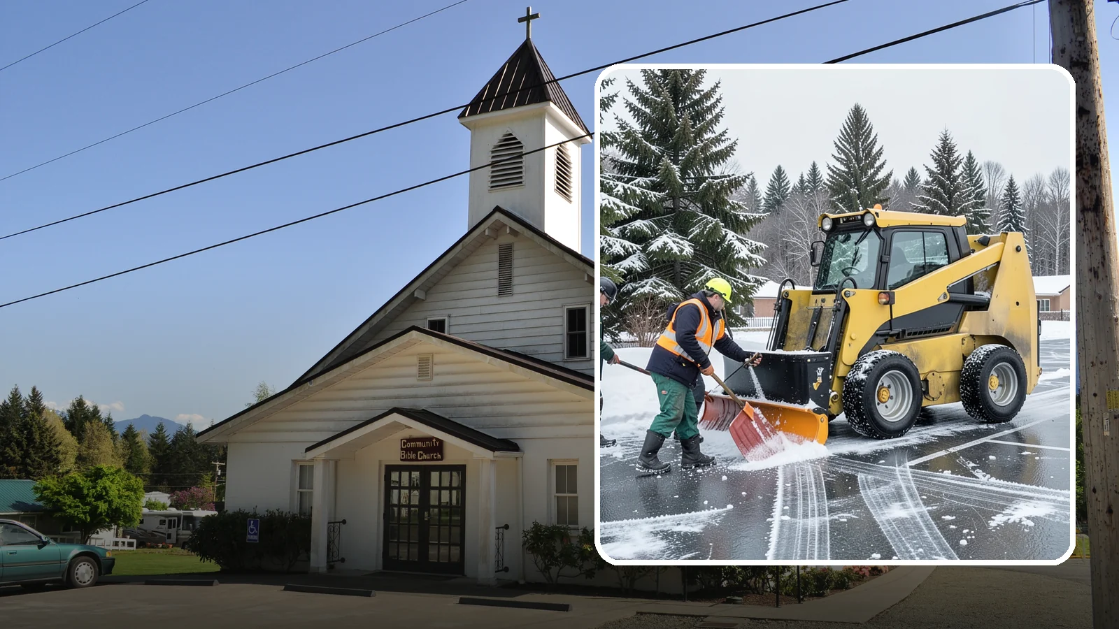 Office Parking Lot Snow Removal in Concrete, Skagit County, WA - Keep your office lot open and safe for arriving employees and clients when a rare Western Washington snowfall or ice event hits.