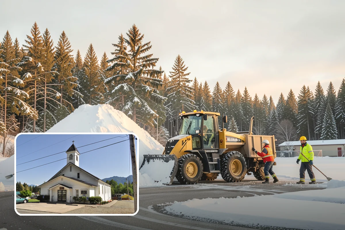 Office Parking Lot Snow Removal in Concrete, Skagit County, WA - Early-morning clearing timed to beat the commute