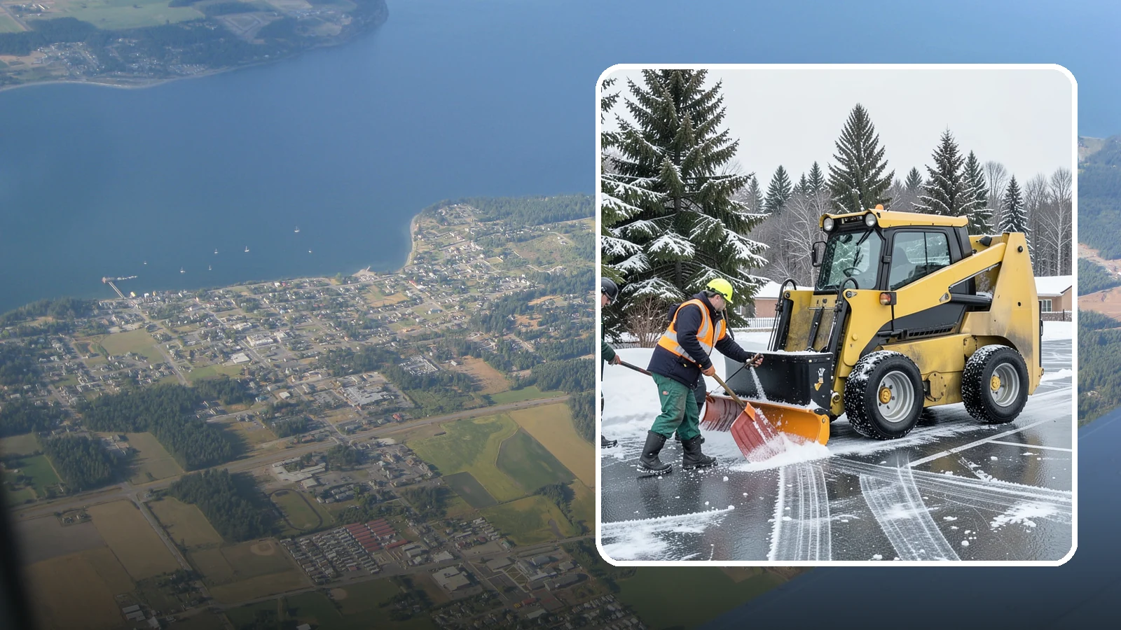 Office Parking Lot Snow Removal in Coupeville, Island County, WA - Keep your office lot open and safe for arriving employees and clients when a rare Western Washington snowfall or ice event hits.
