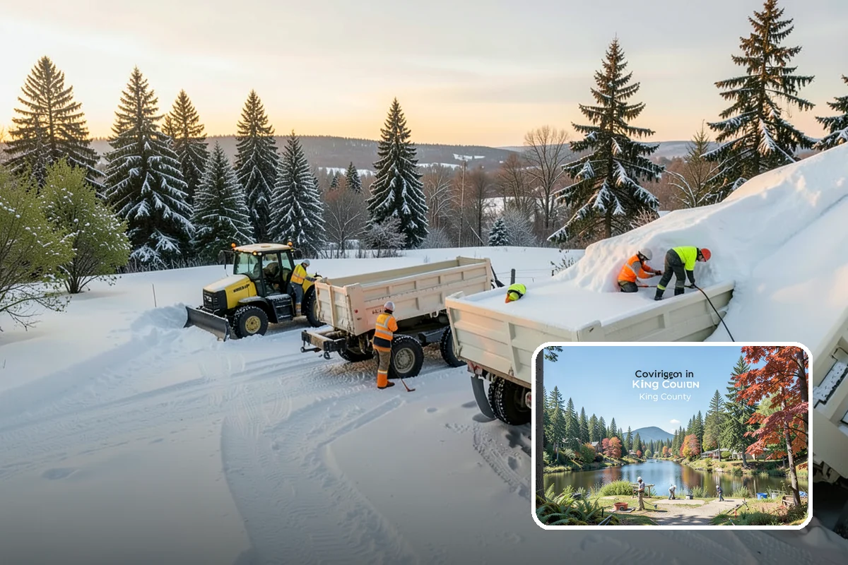 Office Parking Lot Snow Removal in Covington, King County, WA - Early-morning clearing timed to beat the commute