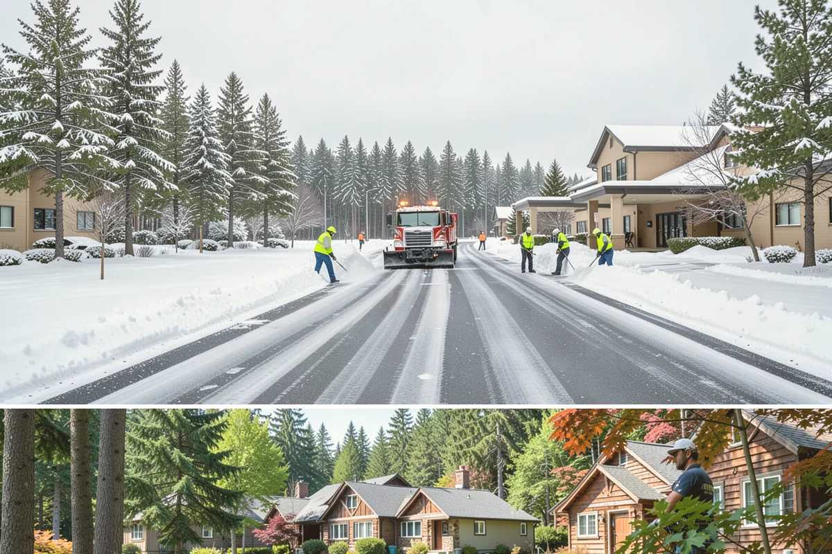 Office Parking Lot Snow Removal in Edgewood, Pierce County, WA - Office lots need the most attention during December and January cold snaps when overnight temperatures dip below freezing after...