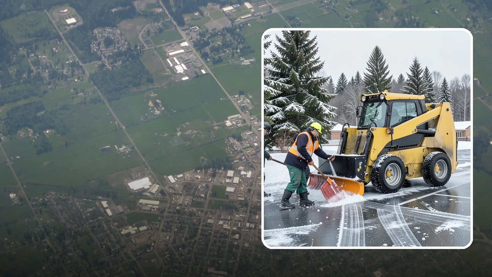 Office Parking Lot Snow Removal in Enumclaw, King County, WA - Keep your office lot open and safe for arriving employees and clients when a rare Western Washington snowfall or ice event hits.