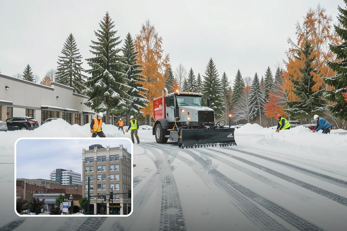 Office Parking Lot Snow Removal in Everett, Snohomish County, WA - Early-morning clearing timed to beat the commute