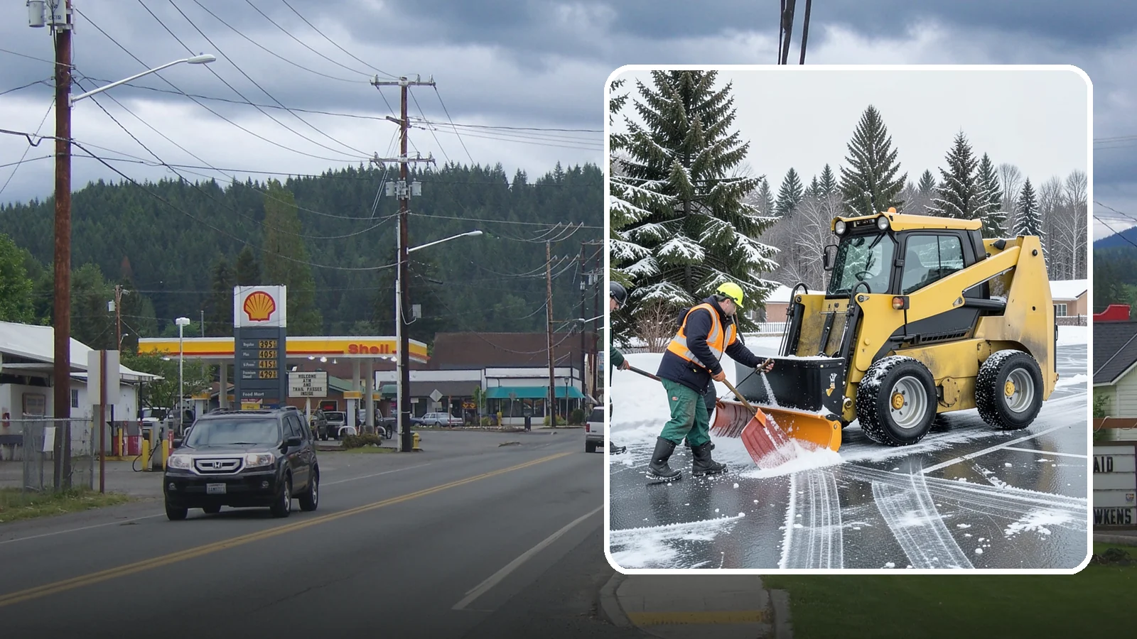 Office Parking Lot Snow Removal in Granite Falls, Snohomish County, WA - Keep your office lot open and safe for arriving employees and clients when a rare Western Washington snowfall or ice event hits.