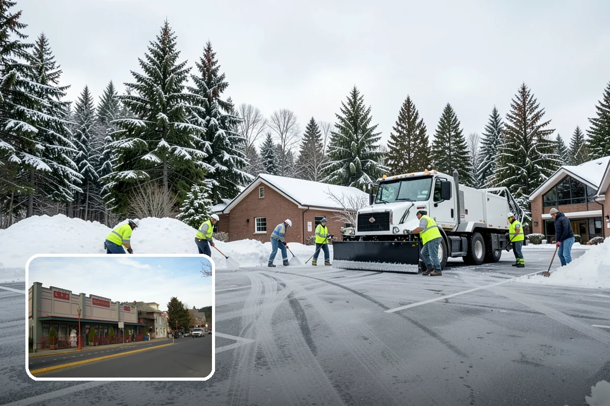Office Parking Lot Snow Removal in Issaquah, King County, WA - Early-morning clearing timed to beat the commute