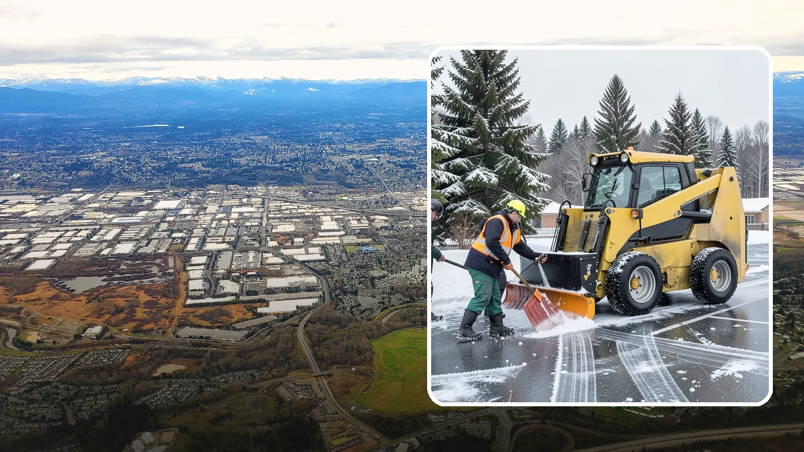 Office Parking Lot Snow Removal in Kent, King County, WA - Keep your office lot open and safe for arriving employees and clients when a rare Western Washington snowfall or ice event hits.