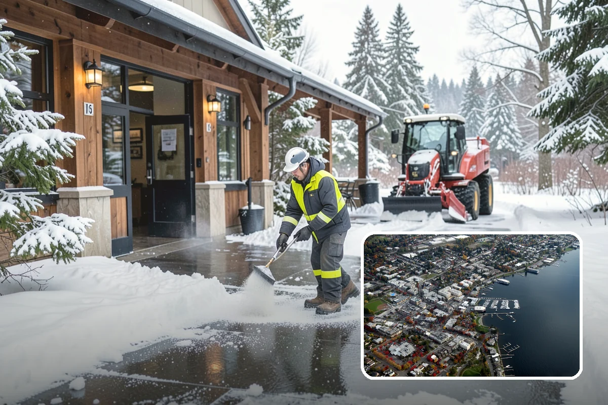 Office Parking Lot Snow Removal in Kirkland, King County, WA - Early-morning clearing timed to beat the commute