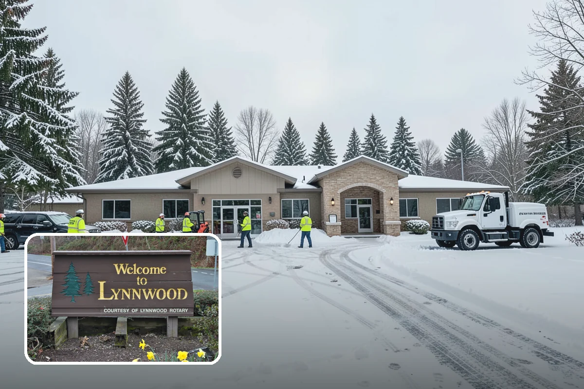 Office Parking Lot Snow Removal in Lynnwood, Snohomish County, WA - Early-morning clearing timed to beat the commute