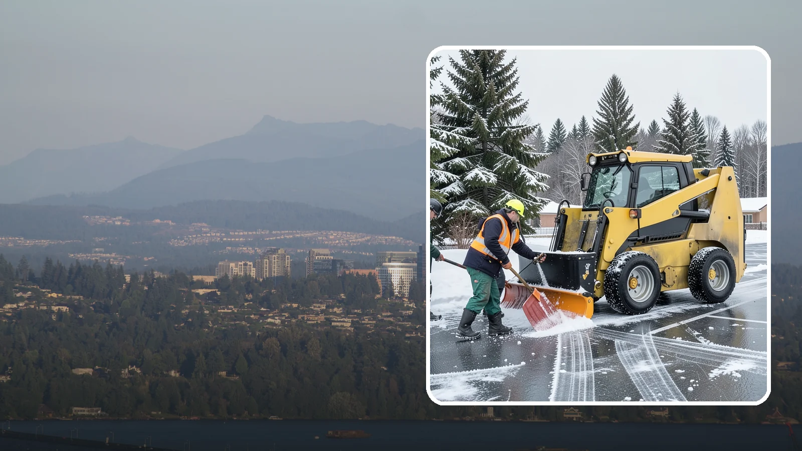 Office Parking Lot Snow Removal in Medina, King County, WA - Keep your office lot open and safe for arriving employees and clients when a rare Western Washington snowfall or ice event hits.