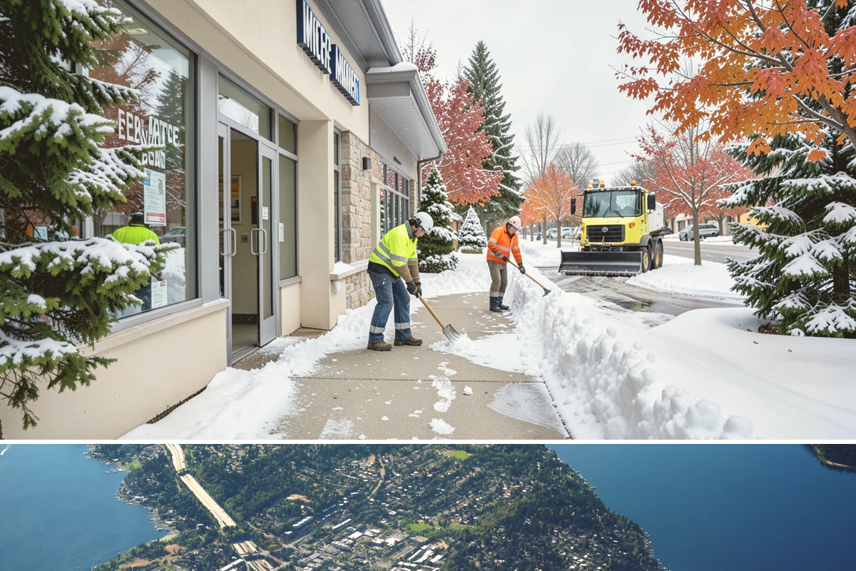 Office Parking Lot Snow Removal in Mercer Island, King County, WA - Office lots need the most attention during December and January cold snaps when overnight temperatures dip below freezing after...