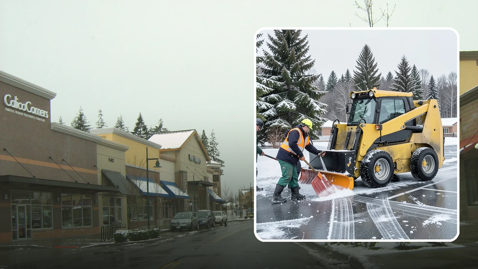 Office Parking Lot Snow Removal in Mill Creek, Snohomish County, WA - Keep your office lot open and safe for arriving employees and clients when a rare Western Washington snowfall or ice event hits.