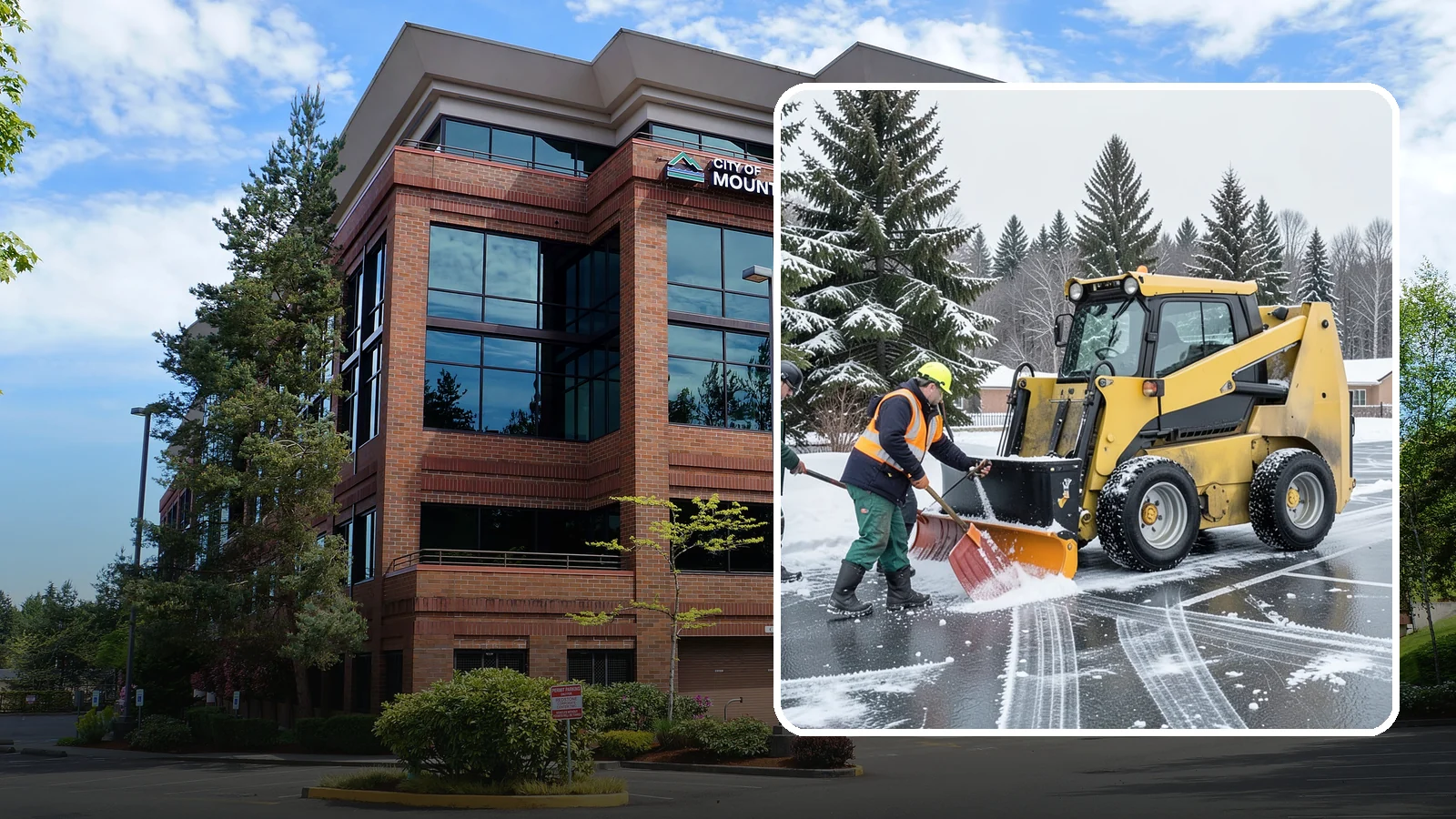 Office Parking Lot Snow Removal in Mountlake Terrace, Snohomish County, WA - Keep your office lot open and safe for arriving employees and clients when a rare Western Washington snowfall or ice event hits.