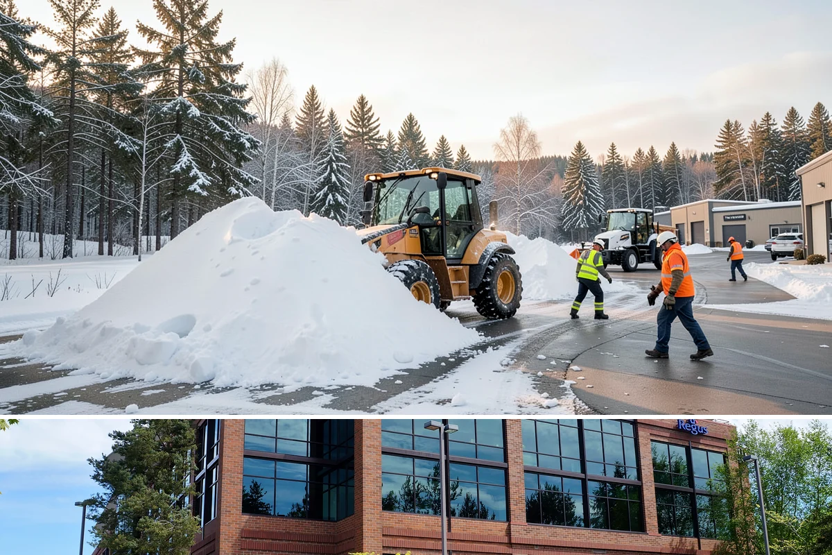 Office Parking Lot Snow Removal in Mountlake Terrace, Snohomish County, WA - Office lots need the most attention during December and January cold snaps when overnight temperatures dip below freezing after...