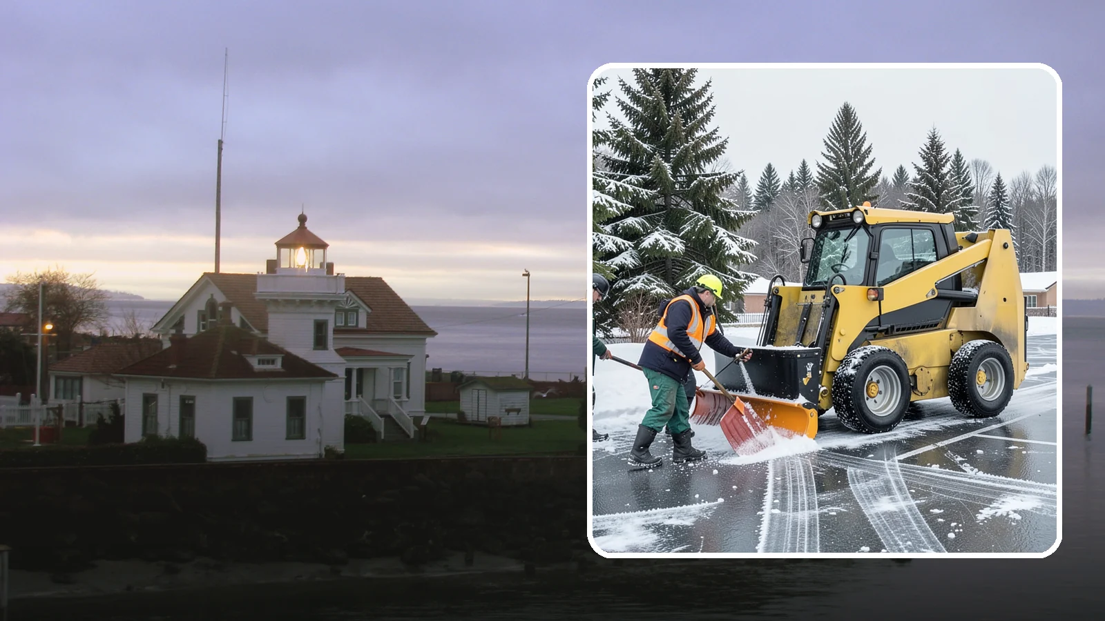 Office Parking Lot Snow Removal in Mukilteo, Snohomish County, WA - Keep your office lot open and safe for arriving employees and clients when a rare Western Washington snowfall or ice event hits.