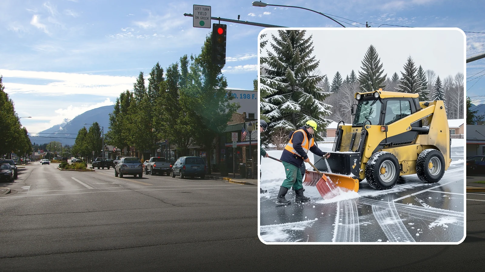 Office Parking Lot Snow Removal in North Bend, King County, WA - Keep your office lot open and safe for arriving employees and clients when a rare Western Washington snowfall or ice event hits.