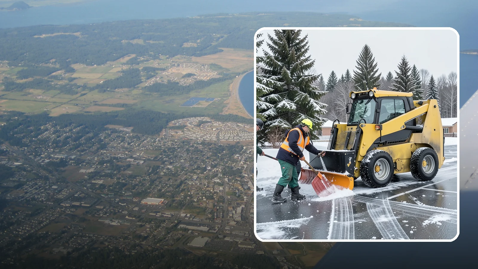 Office Parking Lot Snow Removal in Oak Harbor, Island County, WA - Keep your office lot open and safe for arriving employees and clients when a rare Western Washington snowfall or ice event hits.