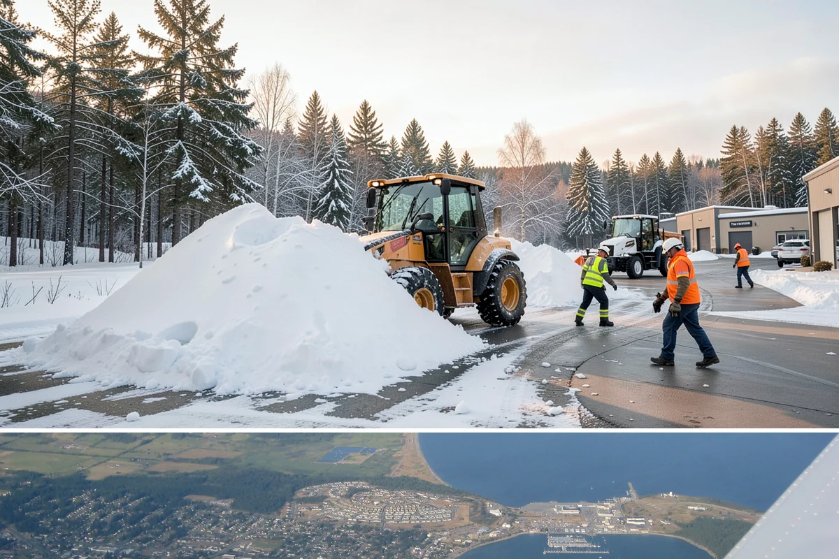 Office Parking Lot Snow Removal in Oak Harbor, Island County, WA - Office lots need the most attention during December and January cold snaps when overnight temperatures dip below freezing after...