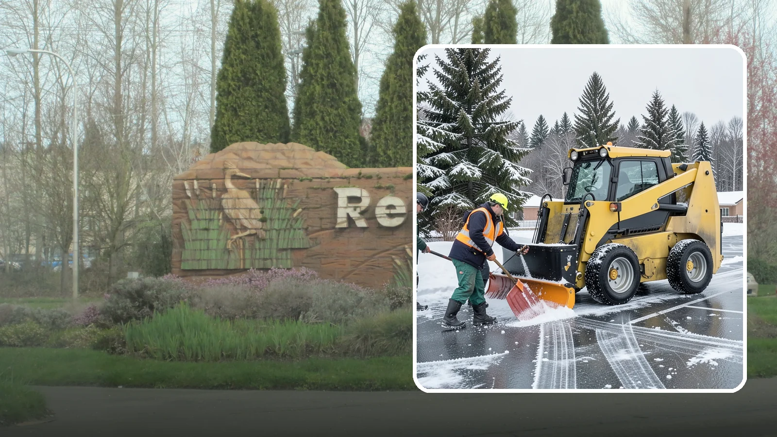 Office Parking Lot Snow Removal in Renton, King County, WA - Keep your office lot open and safe for arriving employees and clients when a rare Western Washington snowfall or ice event hits.