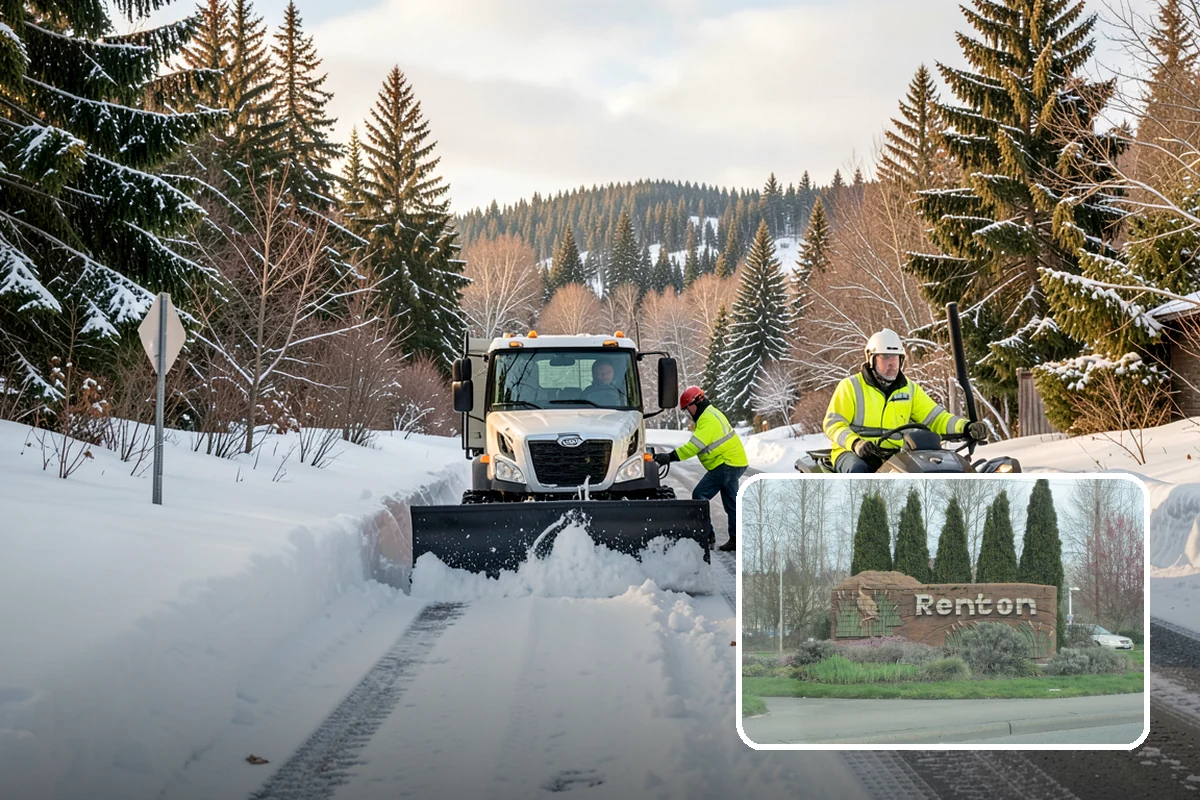 Office Parking Lot Snow Removal in Renton, King County, WA - Early-morning clearing timed to beat the commute