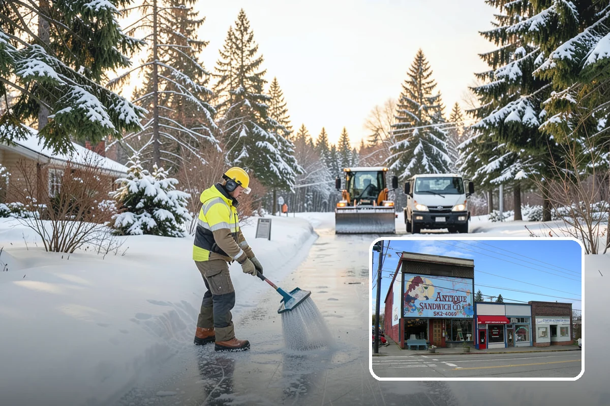 Office Parking Lot Snow Removal in Ruston, Pierce County, WA - Early-morning clearing timed to beat the commute
