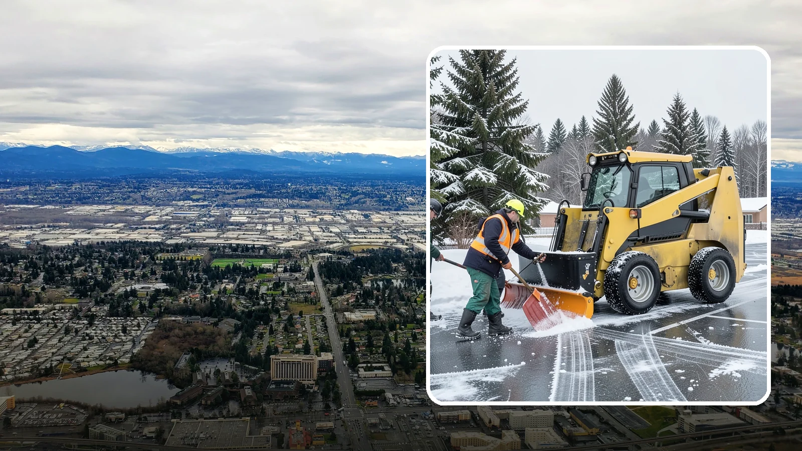 Office Parking Lot Snow Removal in SeaTac, King County, WA - Keep your office lot open and safe for arriving employees and clients when a rare Western Washington snowfall or ice event hits.