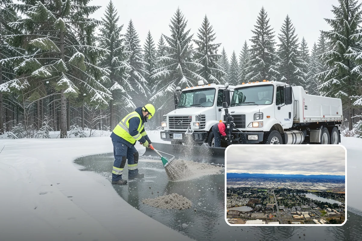 Office Parking Lot Snow Removal in SeaTac, King County, WA - Early-morning clearing timed to beat the commute