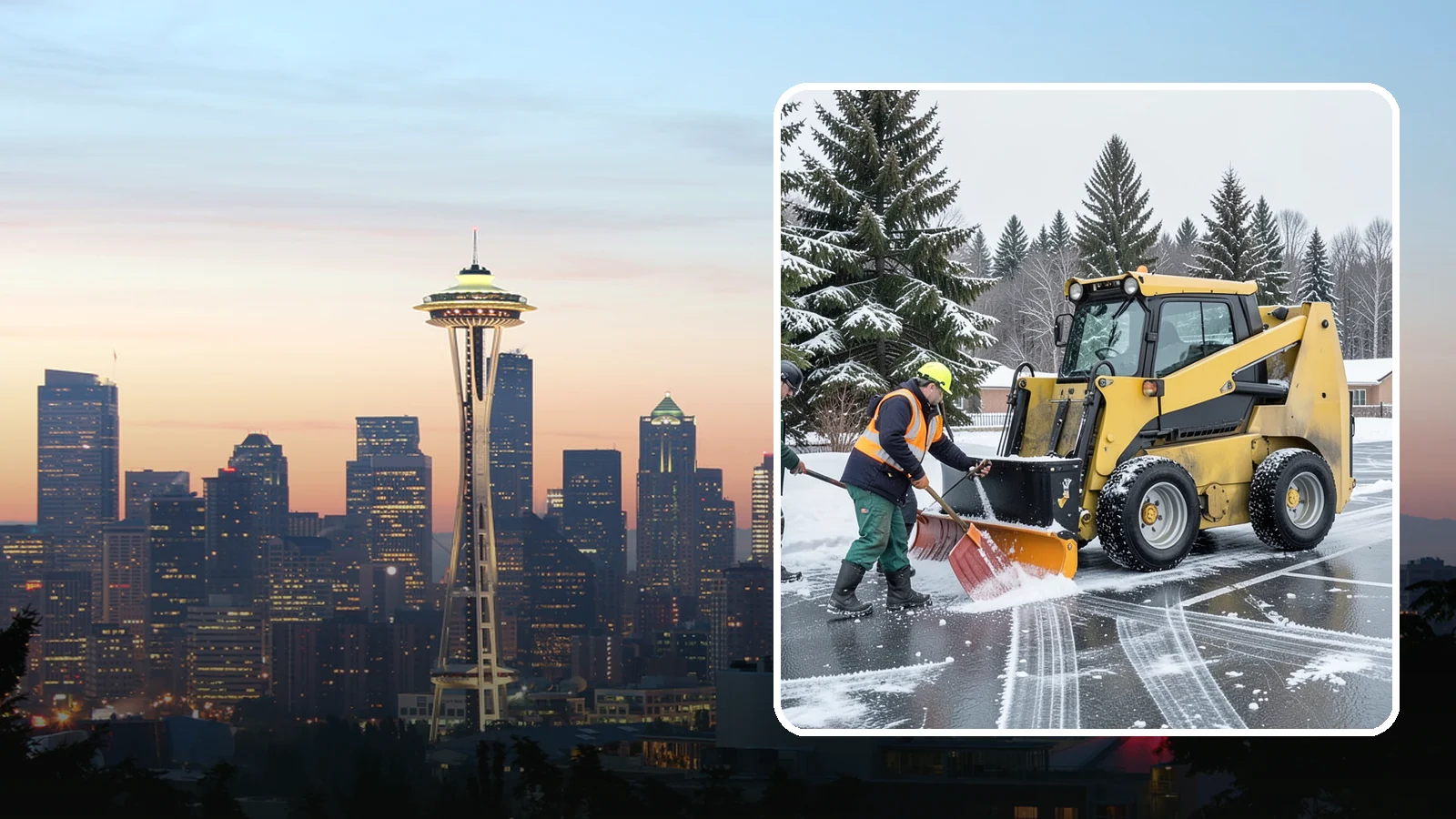 Office Parking Lot Snow Removal in Seattle, King County, WA - Keep your office lot open and safe for arriving employees and clients when a rare Western Washington snowfall or ice event hits.
