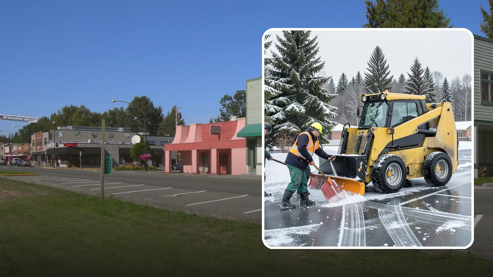 Office Parking Lot Snow Removal in Snoqualmie, King County, WA - Keep your office lot open and safe for arriving employees and clients when a rare Western Washington snowfall or ice event hits.
