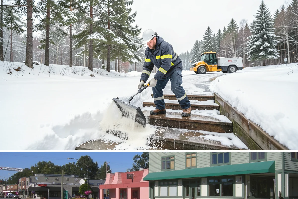Office Parking Lot Snow Removal in Snoqualmie, King County, WA - Office lots need the most attention during December and January cold snaps when overnight temperatures dip below freezing after...