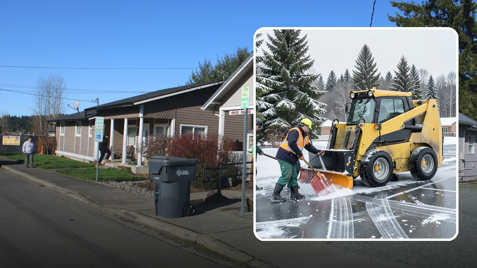 Office Parking Lot Snow Removal in South Prairie, Pierce County, WA - Keep your office lot open and safe for arriving employees and clients when a rare Western Washington snowfall or ice event hits.