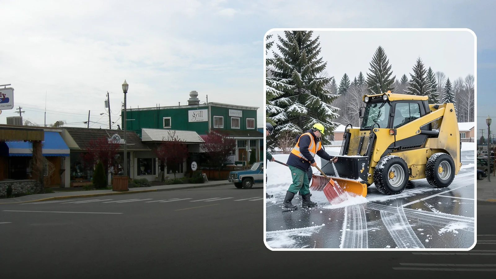 Office Parking Lot Snow Removal in Stanwood, Snohomish County, WA - Keep your office lot open and safe for arriving employees and clients when a rare Western Washington snowfall or ice event hits.