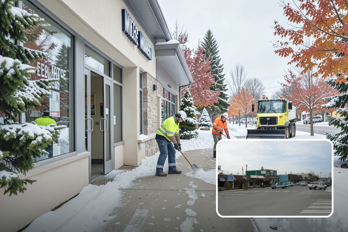 Office Parking Lot Snow Removal in Stanwood, Snohomish County, WA - Early-morning clearing timed to beat the commute