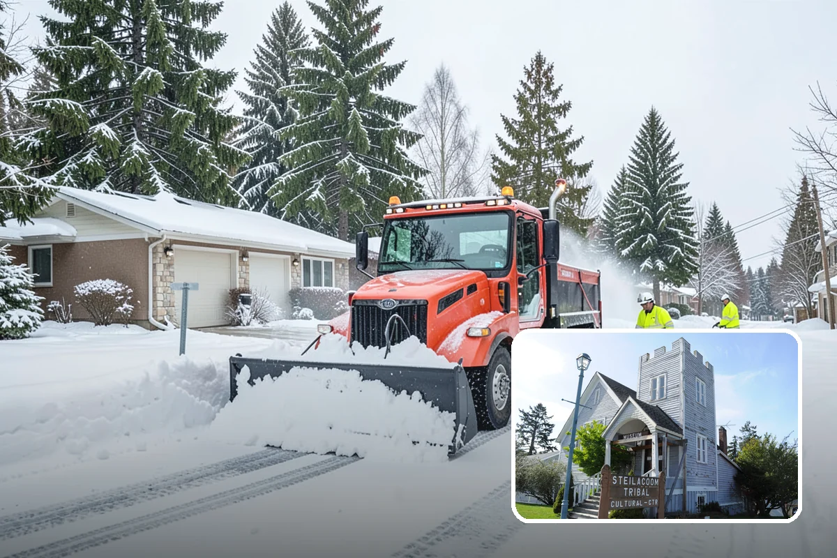 Office Parking Lot Snow Removal in Steilacoom, Pierce County, WA - Early-morning clearing timed to beat the commute