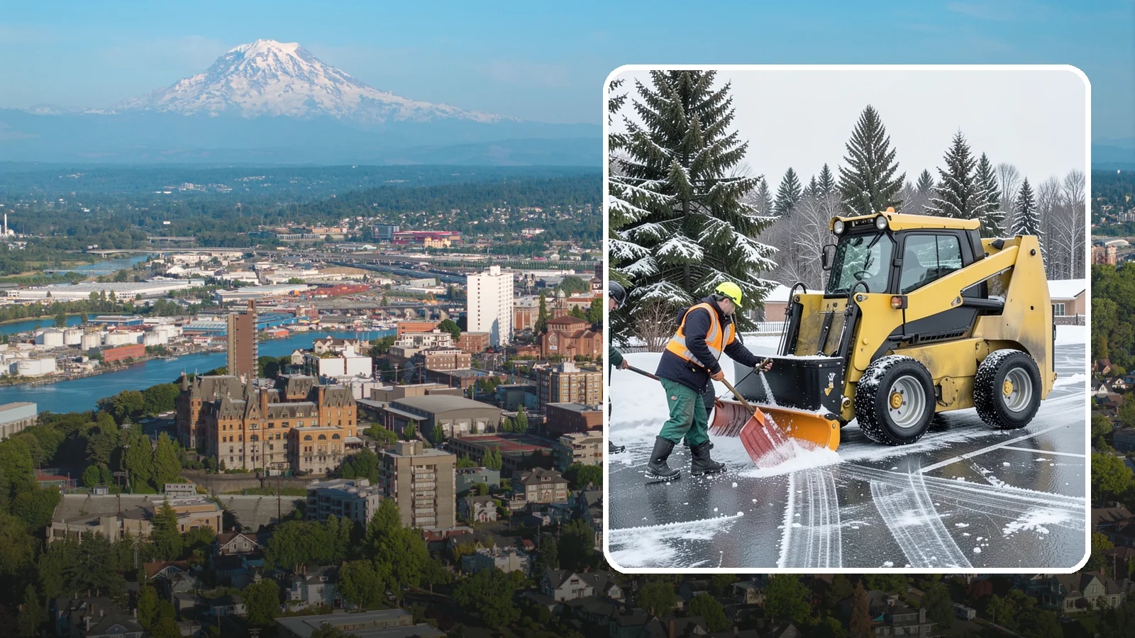 Office Parking Lot Snow Removal in Tacoma, Pierce County, WA - Keep your office lot open and safe for arriving employees and clients when a rare Western Washington snowfall or ice event hits.