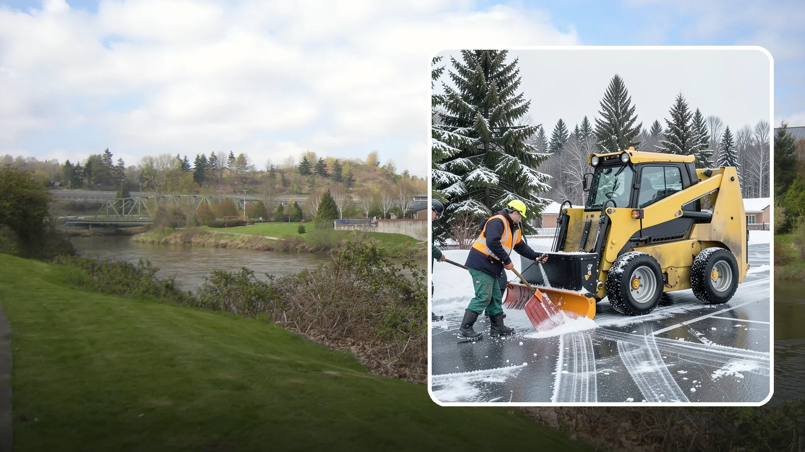 Office Parking Lot Snow Removal in Tukwila, King County, WA - Keep your office lot open and safe for arriving employees and clients when a rare Western Washington snowfall or ice event hits.