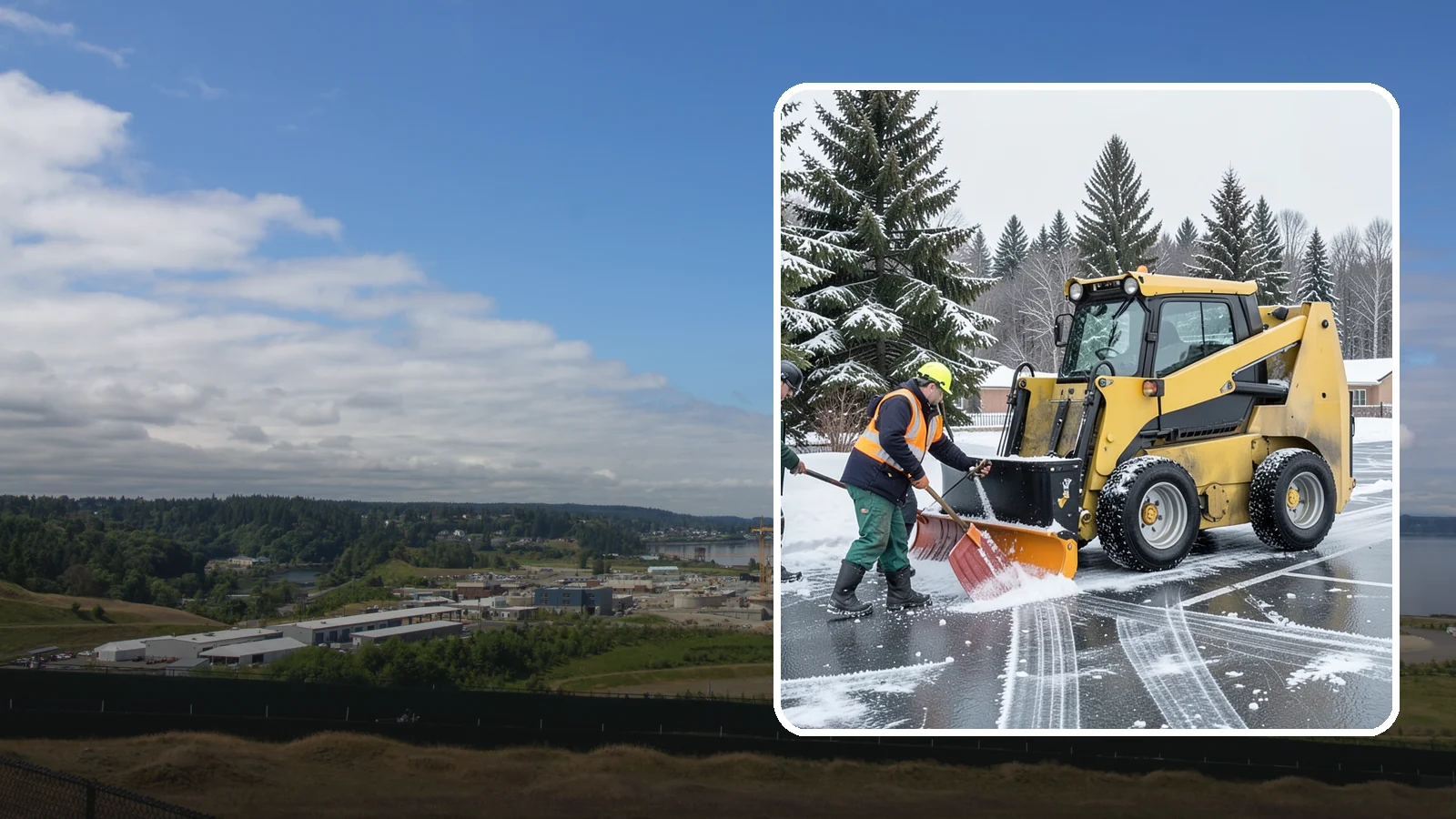 Office Parking Lot Snow Removal in University Place, Pierce County, WA - Keep your office lot open and safe for arriving employees and clients when a rare Western Washington snowfall or ice event hits.