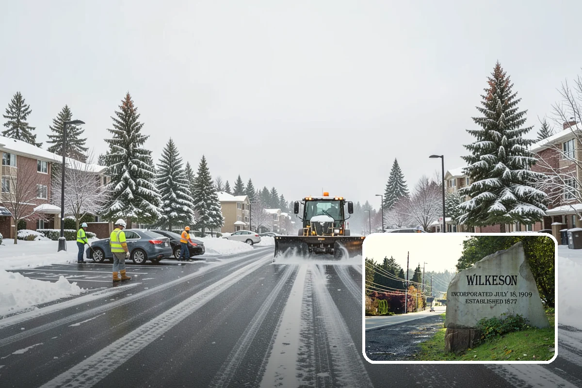 Office Parking Lot Snow Removal in Wilkeson, Pierce County, WA - Early-morning clearing timed to beat the commute