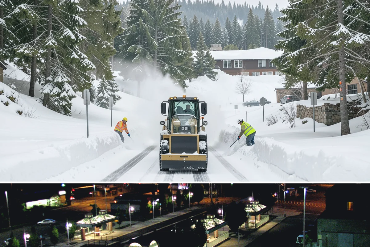 Office Snow Hauling in Auburn, King County, WA - Office hauling is typically scheduled overnight after storms so lots are clear and fully usable by the start of the business day.