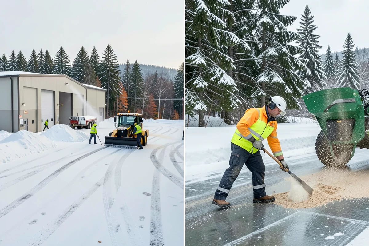 Office Snow Hauling in Concrete, Skagit County, WA - We review the lot with facilities and mark pile locations