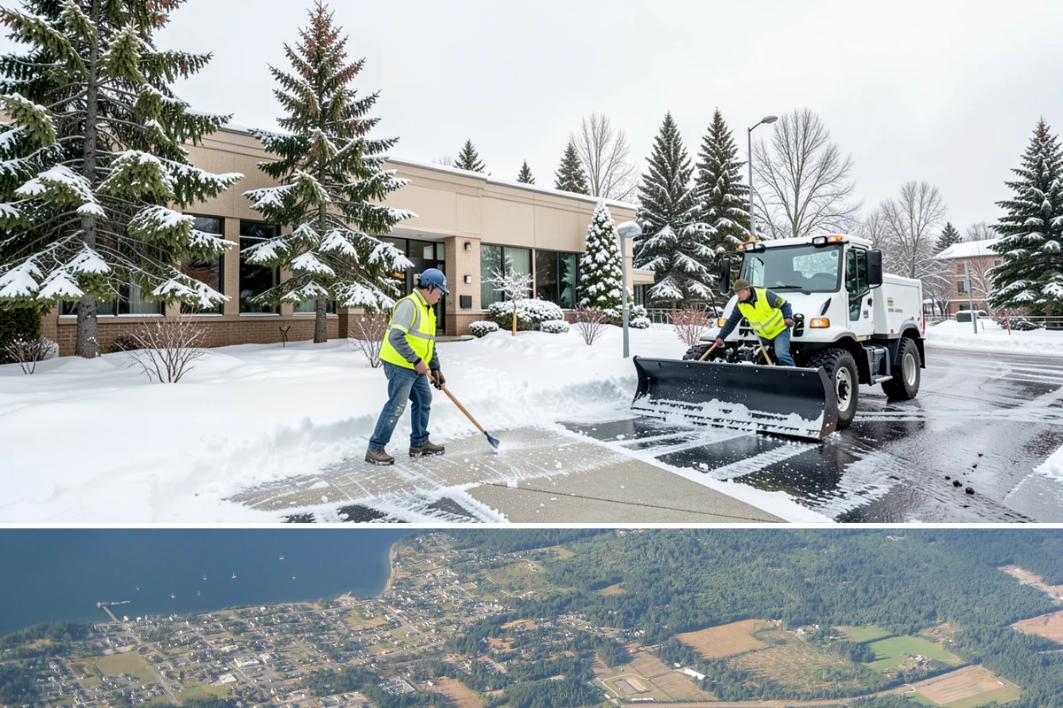Office Snow Hauling in Coupeville, Island County, WA - Office hauling is typically scheduled overnight after storms so lots are clear and fully usable by the start of the business day.