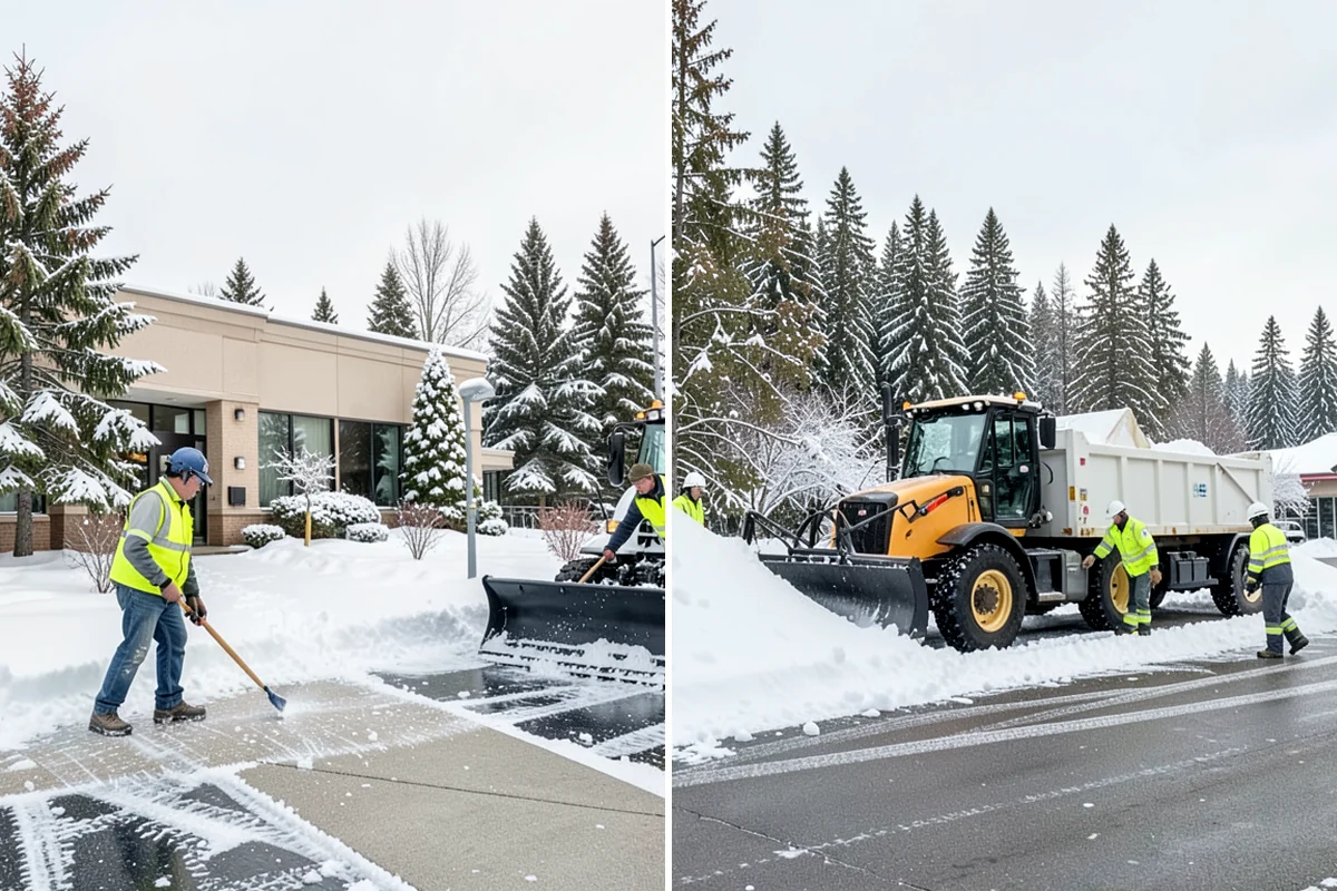 Office Snow Hauling in Everett, Snohomish County, WA - We review the lot with facilities and mark pile locations
