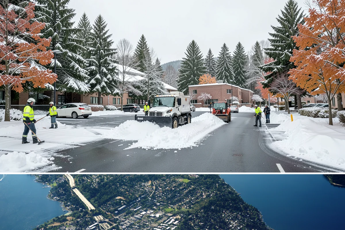 Office Snow Hauling in Mercer Island, King County, WA - Office hauling is typically scheduled overnight after storms so lots are clear and fully usable by the start of the business day.