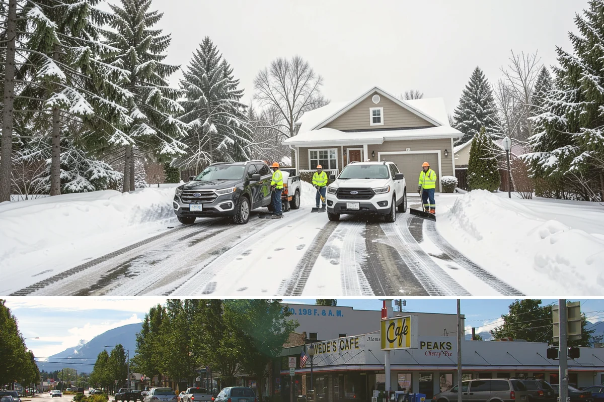 Office Snow Hauling in North Bend, King County, WA - Office hauling is typically scheduled overnight after storms so lots are clear and fully usable by the start of the business day.