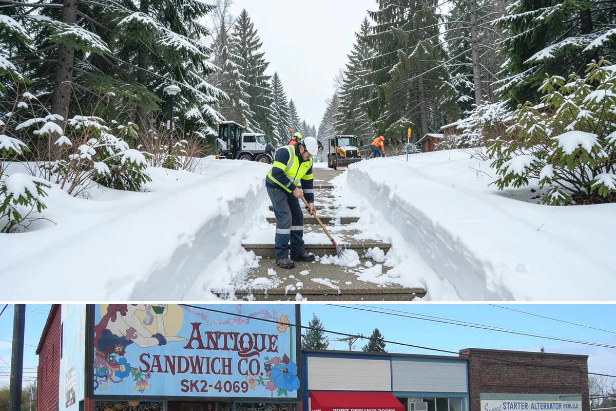 Office Snow Hauling in Ruston, Pierce County, WA - Office hauling is typically scheduled overnight after storms so lots are clear and fully usable by the start of the business day.