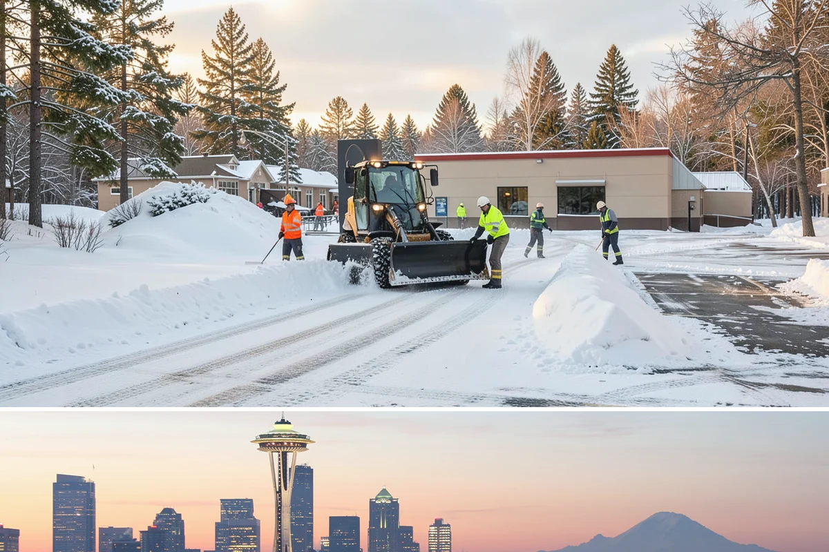 Office Snow Hauling in Seattle, King County, WA - Office hauling is typically scheduled overnight after storms so lots are clear and fully usable by the start of the business day.