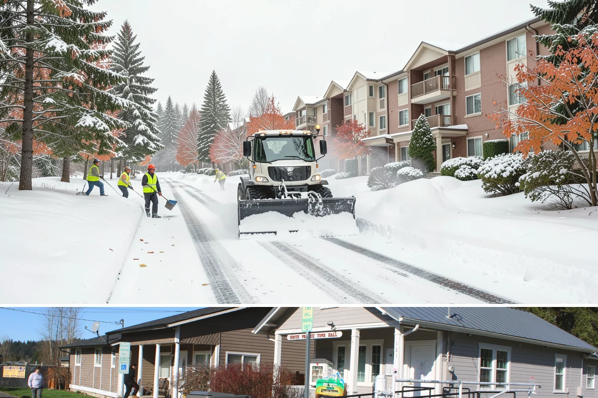 Office Snow Hauling in South Prairie, Pierce County, WA - Office hauling is typically scheduled overnight after storms so lots are clear and fully usable by the start of the business day.