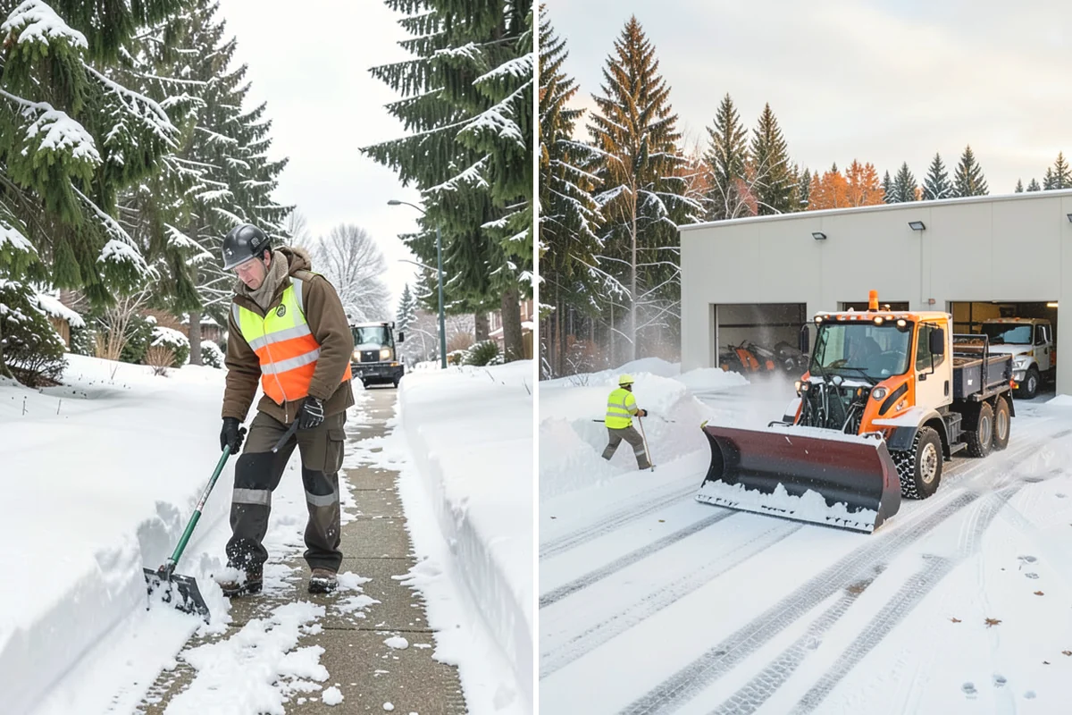 Office Snow Hauling in Steilacoom, Pierce County, WA - We review the lot with facilities and mark pile locations