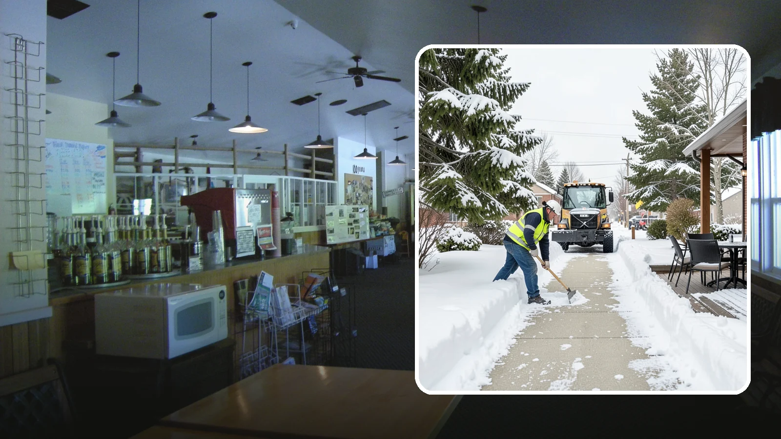 Outdoor Seating Clearing in Black Diamond, King County, WA - We clear patios, decks, and outdoor dining areas so businesses can reopen seating quickly after Western Washington snow.